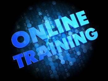 Online Training  - the Words in Blue Color on Dark Digital Background.