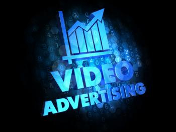 Video Advertising with Growth Chart - Blue Color Text on Dark Digital Background.