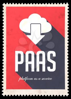 PAAS - Platform as a Service - on red background. Vintage Concept in Flat Design with Long Shadows.