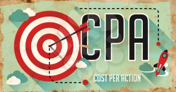 CPA - Cost Per Action - Concept. Poster on Old Paper in Flat Design with Long Shadows.