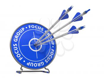 Focus Group Concept. Three Arrows Hit in Blue Target.