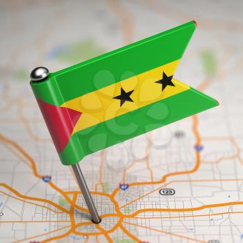 Small Flag of Sao Tome and Principe on a Map Background with Selective Focus.