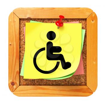 Disabled Concept on Yellow Sticker on Cork Message Board.