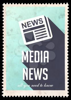 Media News on Light Blue Background. Vintage Concept in Flat Design with Long Shadows.
