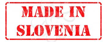 Made in Slovenia inscription on Red Rubber Stamp Isolated on White.