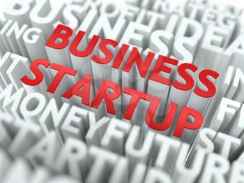 Business Startup - Wordcloud Concept in Red Color on White Background.