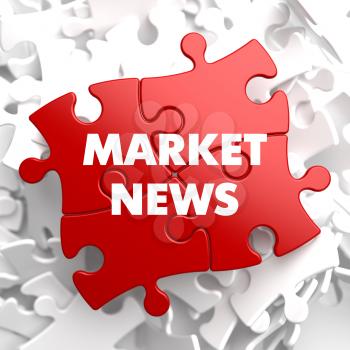 Market News on Red Puzzle on White Background.
