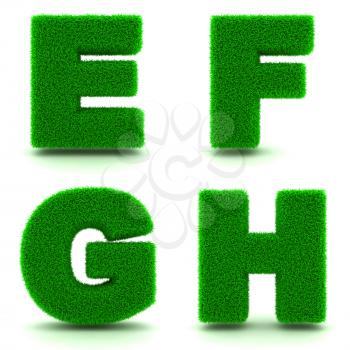 Letters EFGH- Alphabet Set of 3d Green Grass Letters on White Background.
