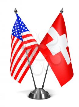 USA and Switzerland - Miniature Flags Isolated on White Background.