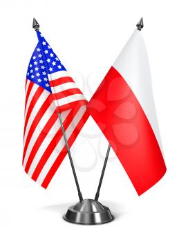 USA and Poland - Miniature Flags Isolated on White Background.