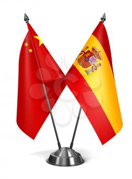 China and Spain - Miniature Flags Isolated on White Background.