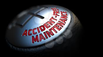 Accident-Free Maintenance. Gear Shift with Red Text on Black Background. Selective Focus. 3D Render.