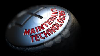 Maintenance Technologies - Red Text on Car's Shift Knob on Black Background. Close Up View. Selective Focus.