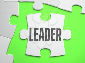 Leader - Jigsaw Puzzle with Missing Pieces. Bright Green Background. Close-up. 3d Illustration.