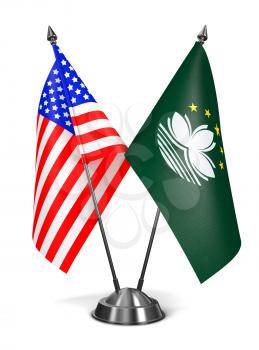 USA and Macau - Miniature Flags Isolated on White Background.