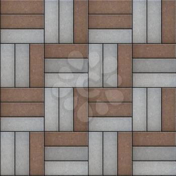 Gray and Brown Pavement of Rectangles Laid Out on Three Pieces. Seamless Tileable Texture.