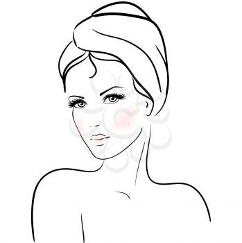 Royalty Free Clipart Image of a Woman With Her Hair Wrapped in a Towel