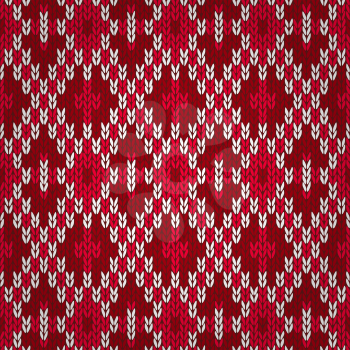 Seamless Christmas Red Knitted Pattern. Style Knit woolen jacquard ornament texture. Fabric color tracery background