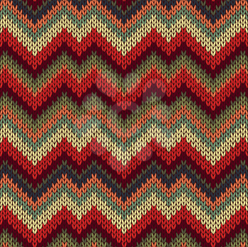 Style Seamless Knitted Pattern. Red Blue Brown Yellow Orange Green Color Illustration