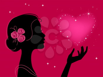 beautiful woman silhouette with star heart 