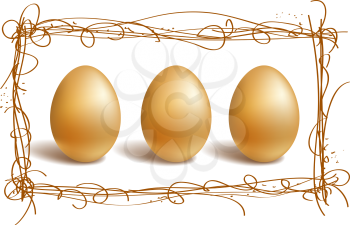 Three gold eggs in the nest frame