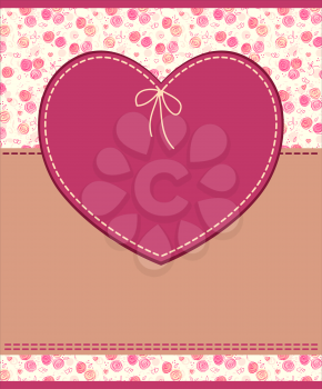 Vector pink heart textile label 