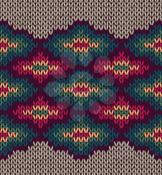 Knit Woolen Seamless Etnic Ornament Texture. Fabric Color Tracery Background 
