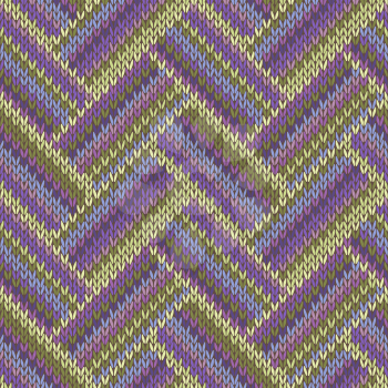 Multicolored Seamless Spring Knitted Pattern. Green Lilac Color Swatch