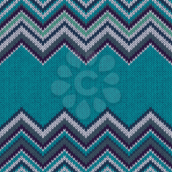 Horizontally Seamless Ethnic Geometric Knitted Pattern. Style Blue White Black Emerald Background