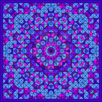Abstract Colorful Digital Decorative Flower Star. Geometric Contrast Line Trendy Banner. Blue Violet Artistic Backdrop. Autumn Color