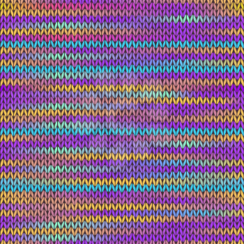 Style Seamless Knitted Melange Pattern. Blue Yellow Violet Lilac Pink Color Vector Illustration