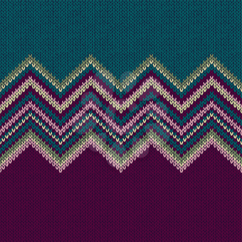 Seamless Ethnic Geometric Knitted Pattern. Violet Yellow Green Horizontal Seamless Background