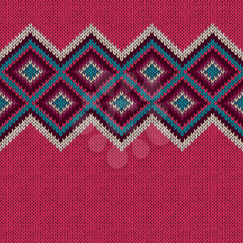 Seamless knitted pattern with rhombus. Decorative ornament. Geometric background with textile texture