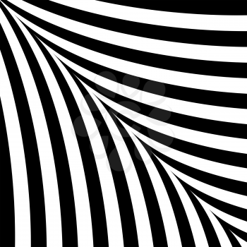 Black and white abstract background with curves symmetrical stripes.
