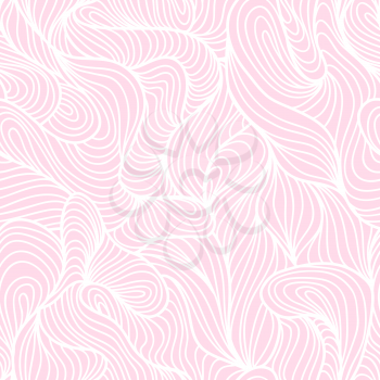 Seamless abstract white and pink hand drawn pattern, waves background.