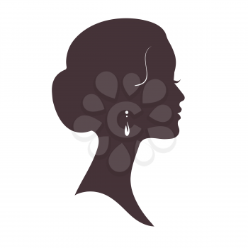 Woman Face Silhouette with Stylish Hairstyle. Black and white vector illustration