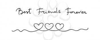 Hearts. Continuous line art drawing. Friendship concept. Best friend forever. Black and white vector illustration.