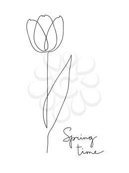 Beautiful tulip flower. Line art concept design. Continuous line drawing. Stylized flower symbol. Vector illustration