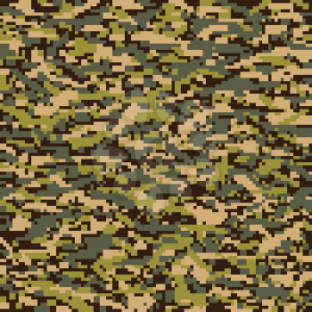 Seamless digital pixel classic camouflage pattern. Camo fishing hunting vector background. Masking  green brown beige color military texture wallpaper. Army design for fabric paper vinyl print