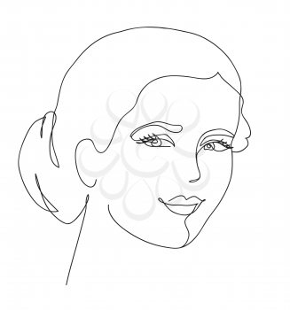 Beautyfull girl face. Attractive young woman portrait . Black and white vector illustration