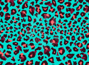 Seamless abstract textile pattern. Fashionable wild leopard print background blue red color. Modern underwater fabric print design. Stylish vector color illustration