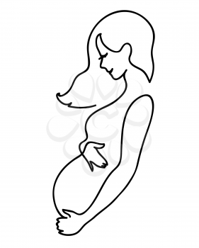 Woman profile. Beauty of pregnancy concept. Continuous line drawing vector illustration