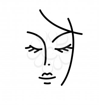 Beautyfull girl face. Attractive young woman portrait female beauty concept. Hand drawing. Black and white vector illustration