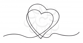 Hearts. Continuous line art drawing. Friendship love and wedding concept. Best friend forever. Black and white vector illustration.
