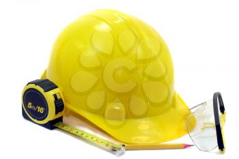 Royalty Free Photo of a Hardhat and Tape Measure