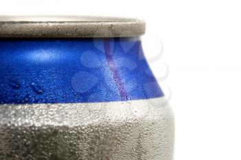 Royalty Free Photo of a Closeup of a Beer Can With Condensation