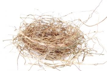 Empty bird's nest isolated on a white background