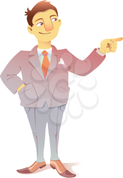 The businessman is pointing the finger at something out of field of view.
Editable vector EPS v9.0