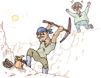 Archaeologist and his dull assistant at their work. Vector EPS v9.0.