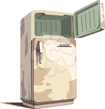 The old rusty retro fridge with an opened door. The LOGO on a front door is only my fantasy and stylization.
Editable vector EPS v9.0